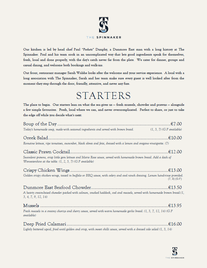 The Spinnaker Menu Preview